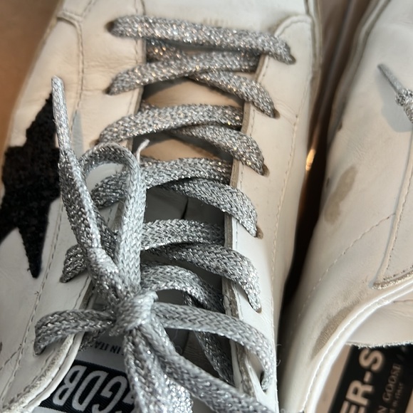 Golden Goose Superstar Intermix Ltd Ed Black Glitter Star Silver Laces Size 9 - Picture 4 of 8